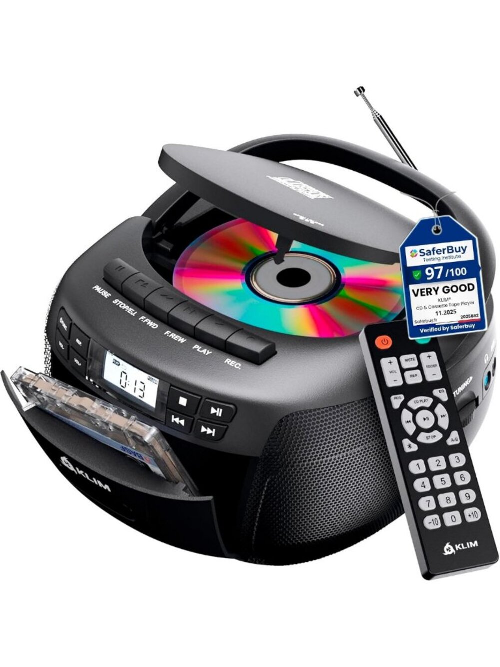 Portable CD Cassette Player & Recorder with AM/FM Radio, Bluetooth & USB